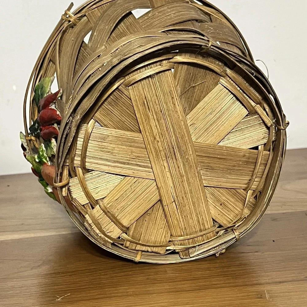 Vintage Woven Style Basket Decorative‎ Ceramic Vegetable Accents Farmhouse Decor